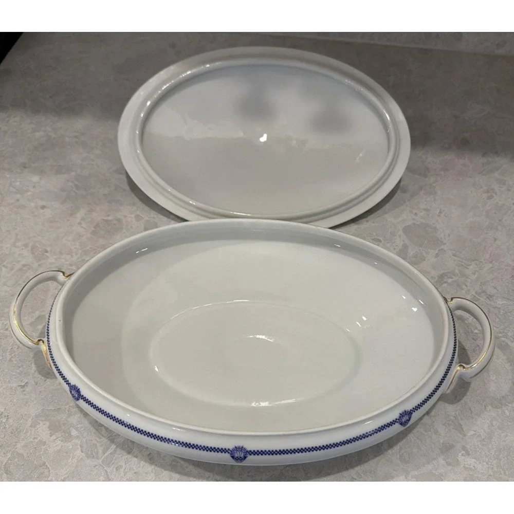 1930 hutschenreuther sell LHS Bavaria Soup Tureen Blue with gold trim no chips